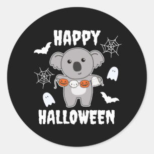 Adesivo Redondo Koala Happy Halloween Pumpkin Bat Costume