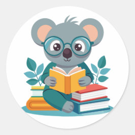 Adesivo Redondo Koala Reading Books Education Inspire
