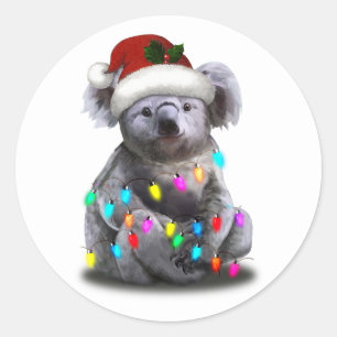 Adesivo Redondo Koala Sentada Com Luzes De Natal