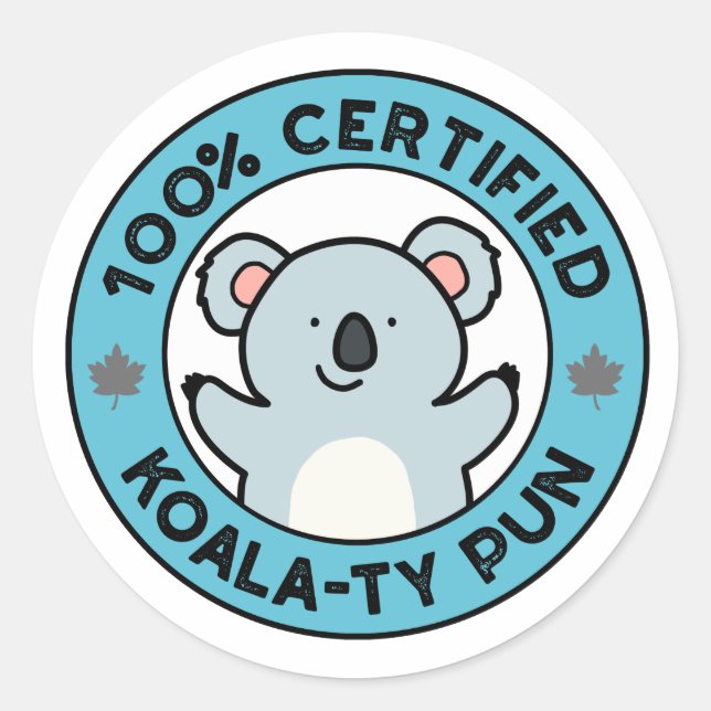 Adesivo Redondo Koala-ty Funny Koala-Pun Certified 100% (Frente)