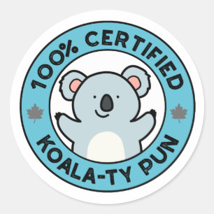 Adesivo Redondo Koala-ty-Pun Cute Certificado 100% Koala-PUn