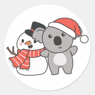 Adesivo Redondo Koala With Snowman In Winter For Christmas Classic