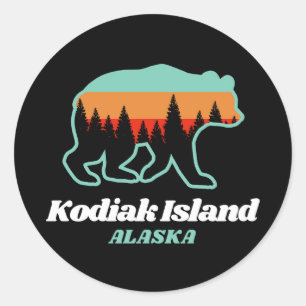 Adesivo Redondo Kodiak Island Alaska Retro Bear Gift