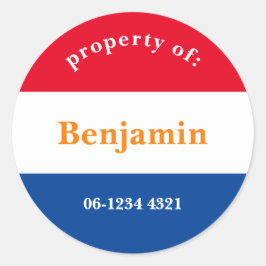 Adesivo Redondo koffer sticker rood wit blauw met naam