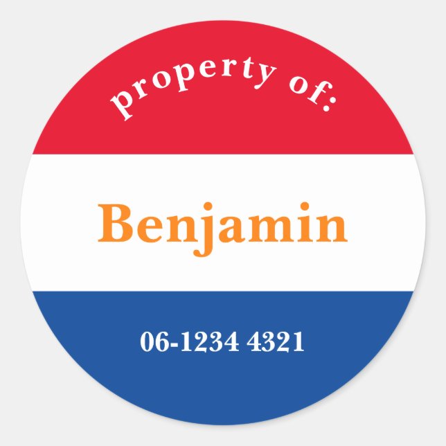 Adesivo Redondo koffer sticker rood wit blauw met naam (Frente)