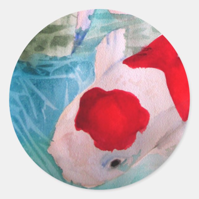 Adesivo Redondo Kohaku Koi 2 Arte japonesa de peixes aquosos (Frente)