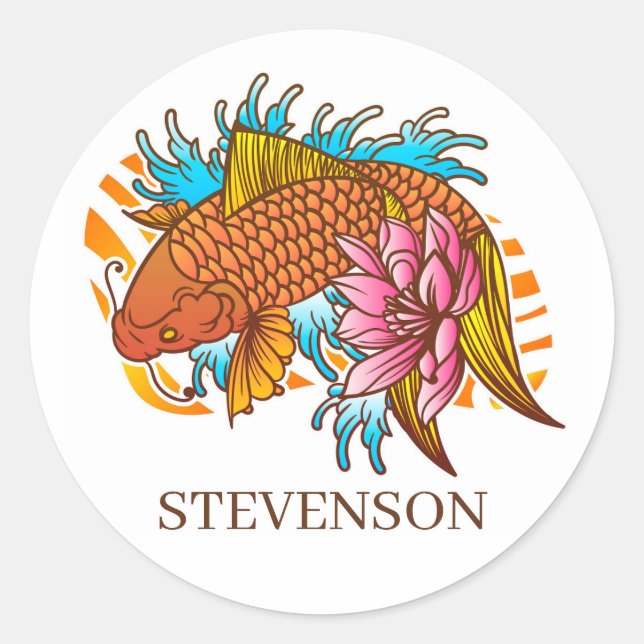 Adesivo Redondo Koi Goldfish Home Sticker Envelope Selo Asiático (Frente)