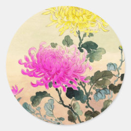 Adesivo Redondo Koitsu Tsuchiya Crisântemo flores japonesas arte