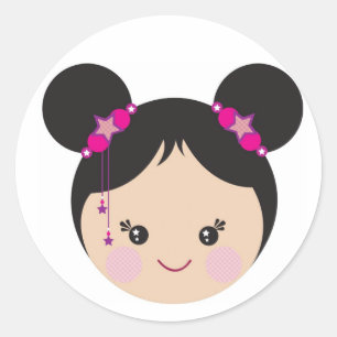 Adesivo Redondo Kokeshi com bolos