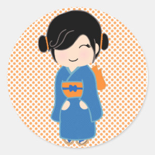 Adesivo Redondo Kokeshi Doll Sticker