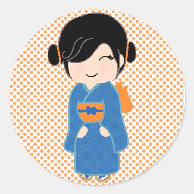 Adesivo Redondo Kokeshi Doll Sticker (Frente)