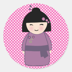 Adesivo Redondo Kokeshi Doll Sticker