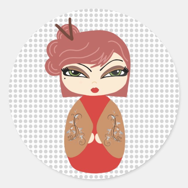 Adesivo Redondo Kokeshi Doll Sticker (Frente)