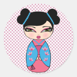 Adesivo Redondo Kokeshi Doll Sticker