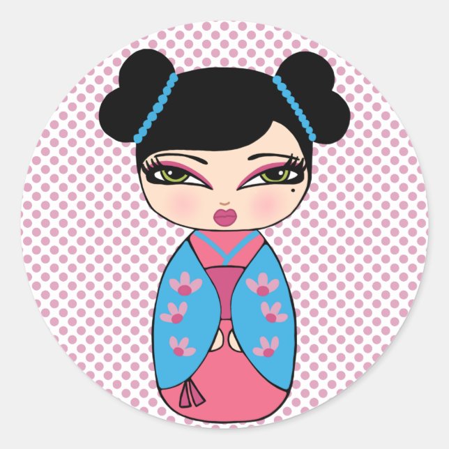 Adesivo Redondo Kokeshi Doll Sticker (Frente)