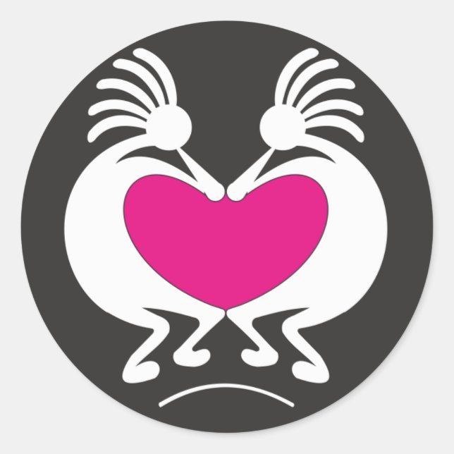 Adesivo Redondo Kokopelli com coração rosa (Frente)