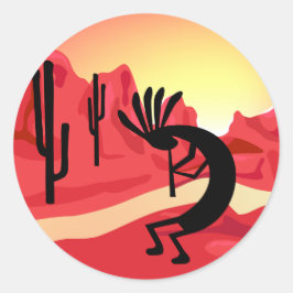 Adesivo Redondo Kokopelli Desert Sunset 3" Artesanato Sticker