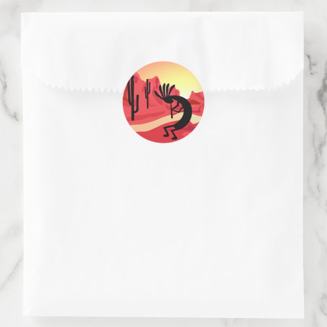 Adesivo Redondo Kokopelli Desert Sunset Sticker (Bolsa)