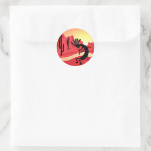 Adesivo Redondo Kokopelli Desert Sunset Sticker
