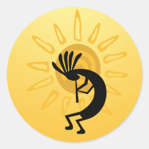 Adesivo Redondo Kokopelli Dourado Sun 3" Sticker