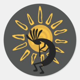 Adesivo Redondo Kokopelli Dourado Sun Southwest Cinza 3" Sticker