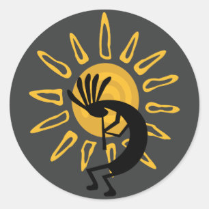 Adesivo Redondo Kokopelli Dourado Sun Southwest Sticker