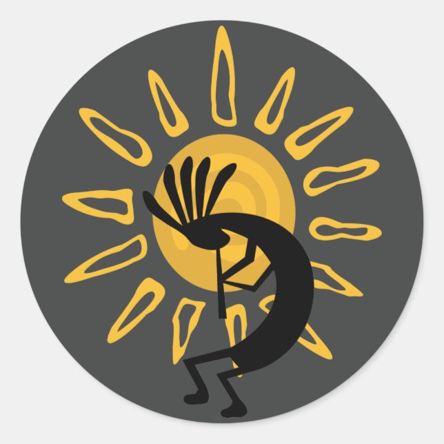 Adesivo Redondo Kokopelli Dourado Sun Southwest Sticker (Frente)