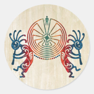 Adesivo Redondo KOKOPELLI/HOMEM NO LABIRINTO + suas ideias