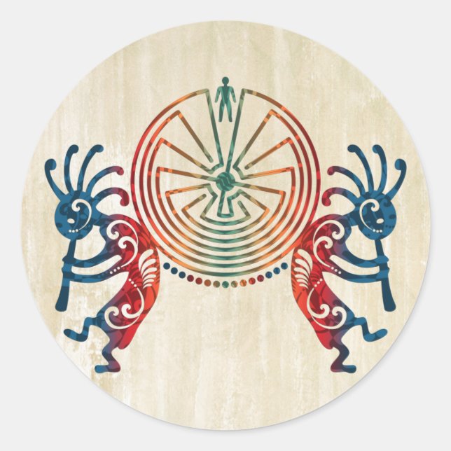 Adesivo Redondo KOKOPELLI / HOMEM NO MAZE + suas ideias (Frente)