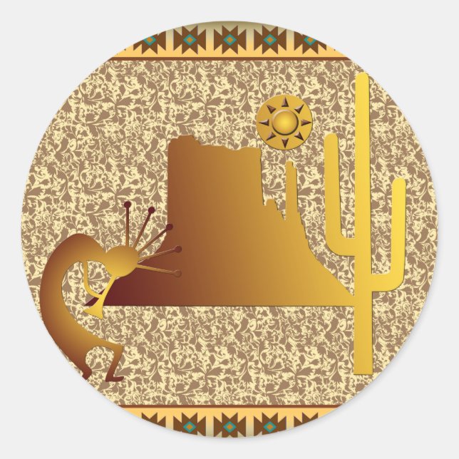 Adesivo Redondo Kokopelli Mesa e Cactus Set #1 (Frente)