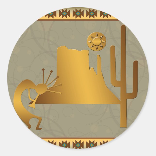 Adesivo Redondo Kokopelli Mesa e Cactus Set #2 (Frente)