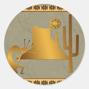 Adesivo Redondo Kokopelli Mesa e Cactus Set #2