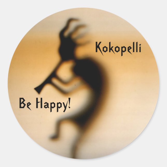 Adesivo Redondo Kokopelli Seja um Inspirador Feliz (Frente)