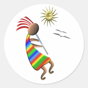 Adesivo Redondo Kokopelli Sun e pássaros