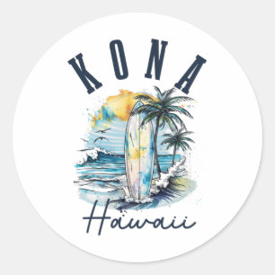 Adesivo Redondo Kona Havaí Havaiano Surf Vintage Surfista Surfista
