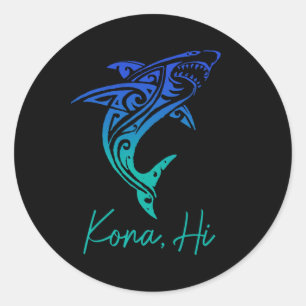 Adesivo Redondo Kona Havaí Tubarão Mergulho Pesca Surfe Surfista H