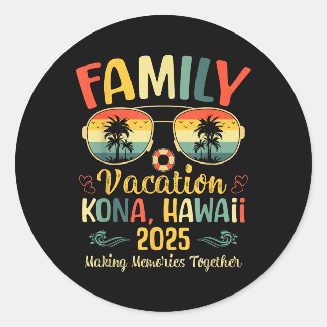 Adesivo Redondo Kona Hawaii Beach Family Summer Vacation 2025  (Frente)