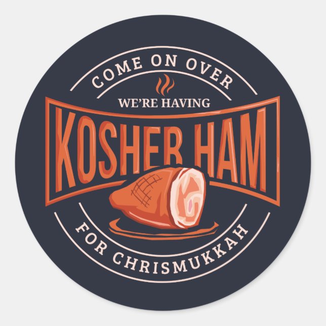 Adesivo Redondo Kosher Ham para Chrismukkah Hanukkah (Frente)