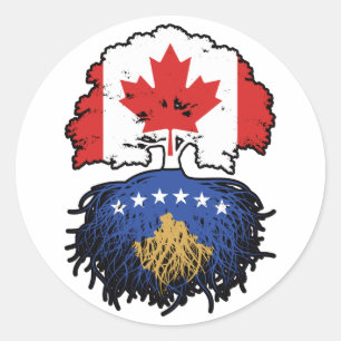 Adesivo Redondo Kosovo Kosovar Canada Tree Roots Flag