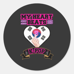 Adesivo Redondo KPop Heart Korea Flag Hand Hand Symbol Music Desig