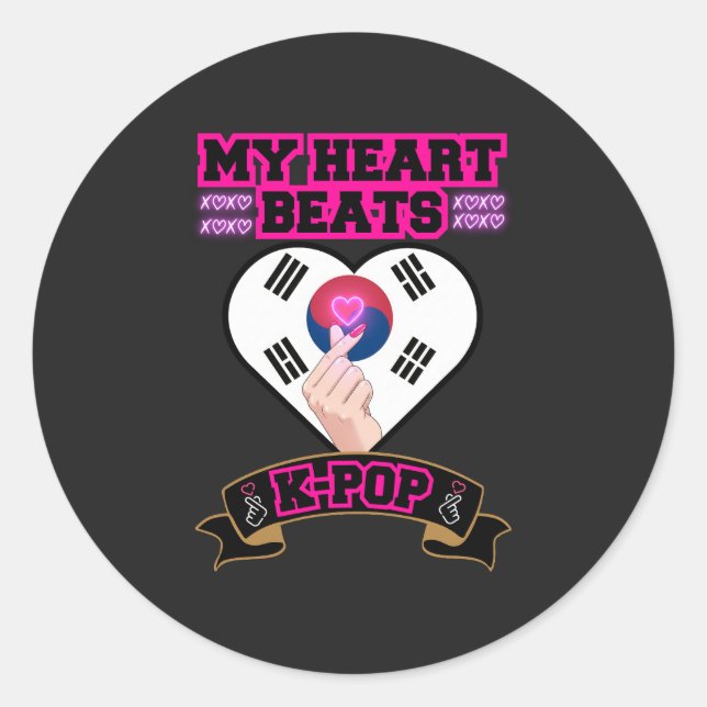 Adesivo Redondo KPop Heart Korea Flag Hand Hand Symbol Music Desig (Frente)