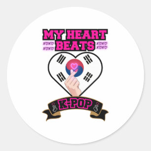 Adesivo Redondo KPop Heart Korea Flag Hand Hand Symbol Music Desig
