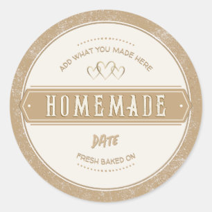 Adesivo Redondo Kraft Borned Homemade With Love Cream Background