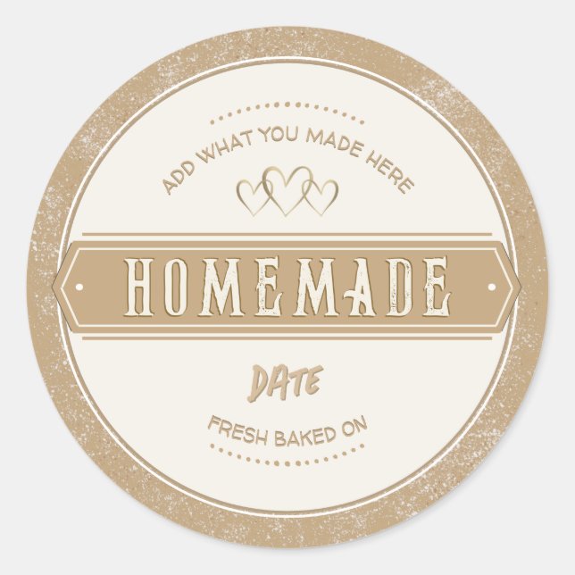Adesivo Redondo Kraft Borned Homemade With Love Cream Background (Frente)
