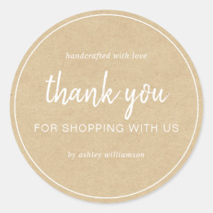 Adesivo Redondo Kraft Chic Script Obrigado por Comprar