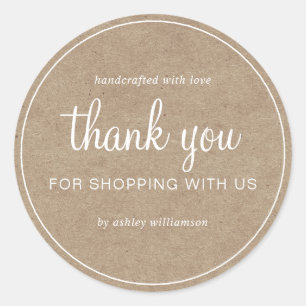 Adesivo Redondo Kraft Chic Script Obrigado por Comprar