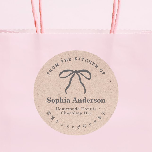 Adesivo Redondo Kraft da Cozinha da Fita do Arco Coquette (Criador carregado)