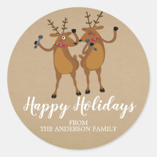 Adesivo Redondo Kraft Dancing Reindeer Sticker