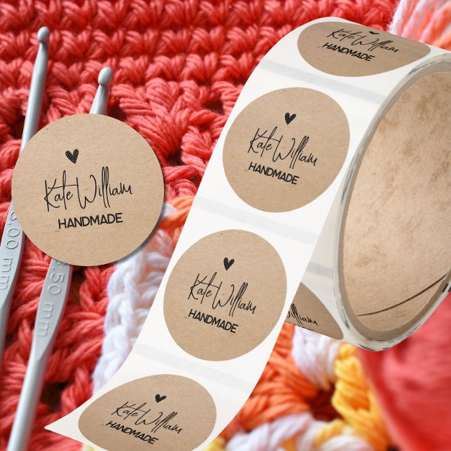 Adesivo Redondo  kraft handmade by heart stickers  (Criador carregado)