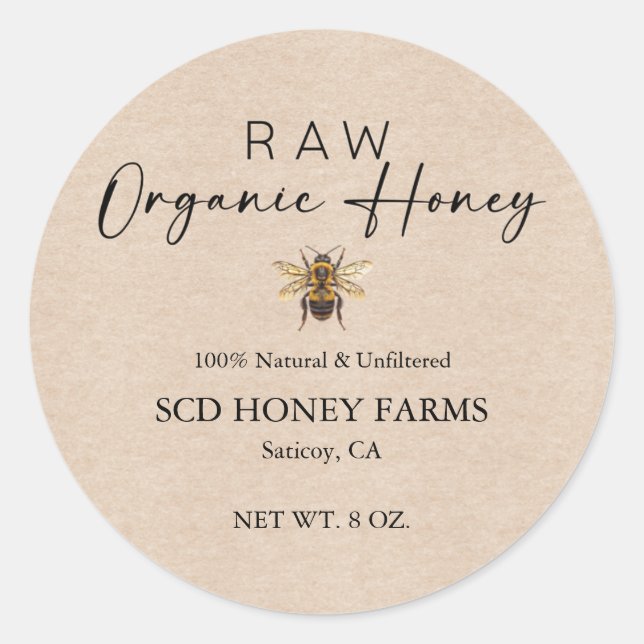 Adesivo Redondo Kraft Honey Jar Labels | Custom Honey Labels (Frente)